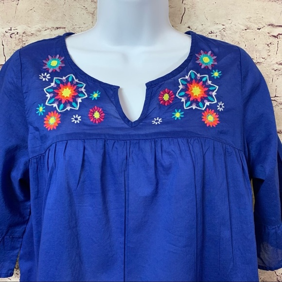 Lands End Blue Floral Embroidered Short Sleeve Top - Picture 5 of 12